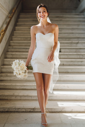 White Strapless Bodycon Mini Bridal Shower Dress